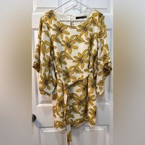 Ark & Co Retro Floral Mini Shift Dress Size M Belted Kimono Sleeve Boho Hippie